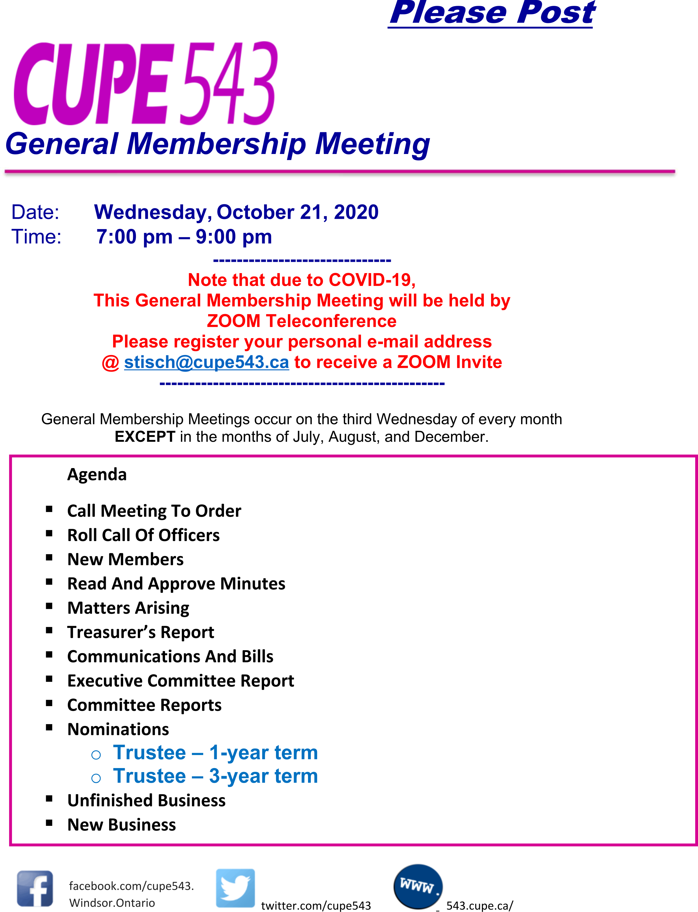 General Membership Meeting and Trustee Nominations @ Zoom